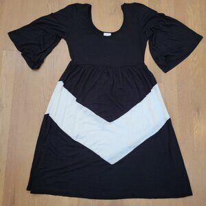 J Mode Baby Doll Dress Black Above Knee Empire Waist Chevron Womens Size Small